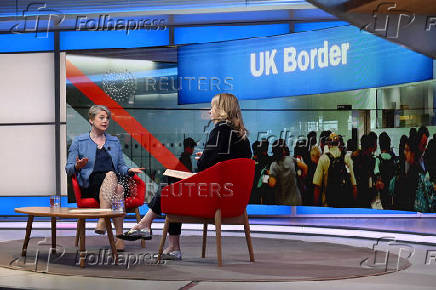 Britain's Home Secretary Yvette Cooper appears on BBC's Sunday with Laura Kuenssberg in London