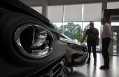 Lada cars are displayed for sale at a dealership in Saint Petersburg