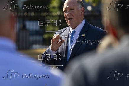 US Border Czar Tom Homan talks with news media outside the West Wing