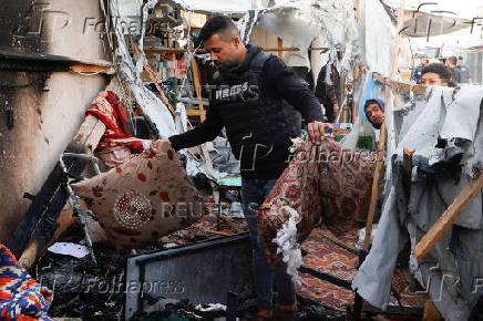 Aftermath of Israeli strike on a tent housing journalists in Khan Younis, southern Gaza Strip