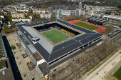 A drone view shows the Stadion Wankdorf ahead of UEFA Women's Euro 2025 in Bern