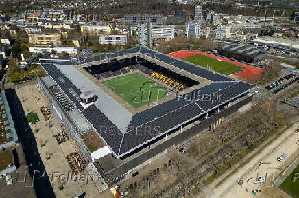 A drone view shows the Stadion Wankdorf ahead of UEFA Women's Euro 2025 in Bern