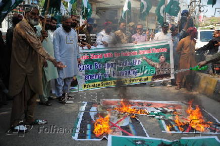 People hold protest following India's missile strikes in Pakistan