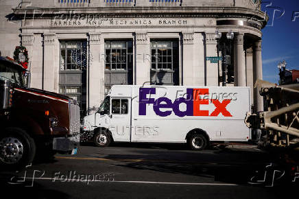 FILE PHOTO: A FedEx delivery truck is pictured during Black Friday preparations in the Georgetown neighborhood of Washington