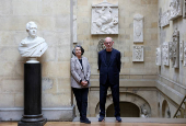 Victoria and Nicholas Howard, who currently run the Castle Howard, pose for a photograph near the renovated Grand Staircase of the castle, in York