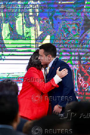 Ecuador's re-elected President Daniel Noboa receives the certificate of election winner during an event at the National Electoral Council, in Quito