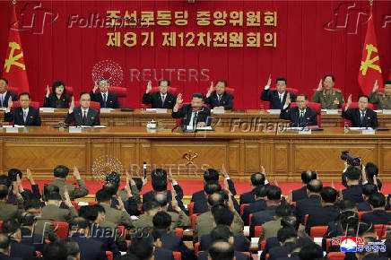 North Korean leader Kim Jong Un attends the 12th Plenary Session of the 8th Central Committee of the Workers' Party of Korea, in Pyongyang