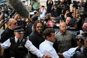British actor and comedian Russell Brand appears at Westminster Magistrates' Court, in London