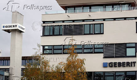 FILE PHOTO: Logo of shower toilet and plumbing supplies maker Geberit is seen in Rapperswil-Jona