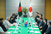 Chief adviser of Bangladesh's interim government Muhammad Yunus meets with Japan's Prime Minister Shigeru Ishiba at the prime minister's office in Tokyo