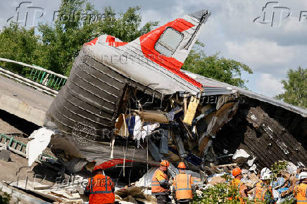 Aftermath of bridge collapse and train derailment in Russia's Bryansk region