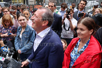 New York City Comptroller and mayoral candidate Lander exits after being arrested at an immigration court, in New York City
