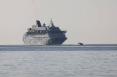 The Crown Iris, a cruise ship which will be used to assist in the departure of Israelis from Cyprus, floats off the coast of Limassol