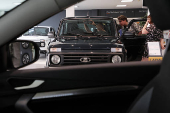 Lada cars are displayed for sale at a dealership in Saint Petersburg