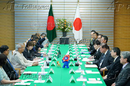Chief adviser of Bangladesh's interim government Muhammad Yunus meets with Japan's Prime Minister Shigeru Ishiba at the prime minister's office in Tokyo