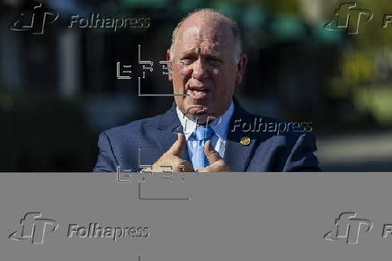 US Border Czar Tom Homan talks with news media outside the West Wing