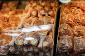 Chicken meat is displayed for sale in a market in Sao Paulo