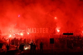 Lech Poznan team celebrate their Polish Extra League championship title