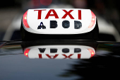 French taxi drivers protest near the Bercy Economy and Finance Ministry Paris