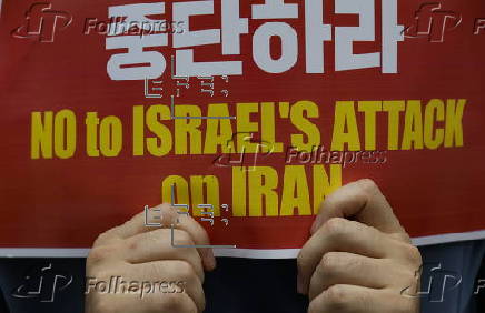 Protesters rally in Seoul against Israeli airstrikes on Iran