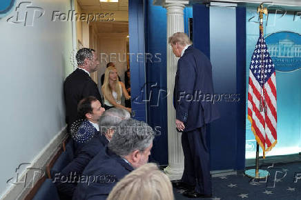 U.S. President Trump speaks to the media at the White House in Washington