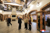 North Korean leader Kim Jong Un inspects the preparations for the operating of service facilities built in the Hwasong area in Pyongyang