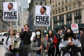 Protesters gather to call for the release of Mahmoud Khalil, in Manhattan