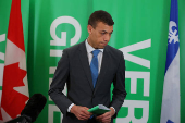 Green Party co-leader Pedneault responds after the Leaders' Debates Commission decided to drop the party from the French and English federal election debates, in Montreal