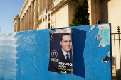 An electoral poster of Nicusor Dan is seen in Romania