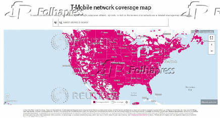 Coverage map of T-Mobile, showing Gulf of Mexico