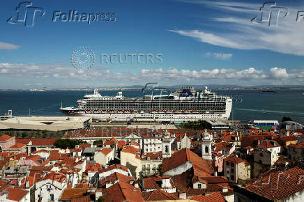 FILE PHOTO: A cruise ship is seen in the Cruise Port of Lisbon