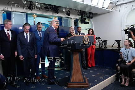 US President Donald Trump addresses the media at the White House