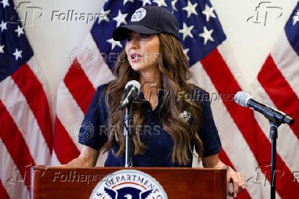 U.S. Secretary of Homeland Security Kristi Noem holds a press conference, in Los Angeles
