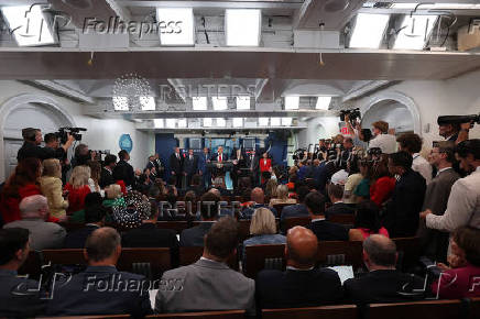 U.S. President Trump meets members of the media at the White House in Washington, D.C