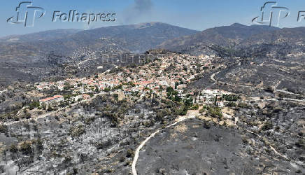 Aftermath of a wildfire in Volissos on the island of Chios