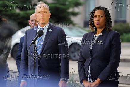 D.C. Attorney General Brian Schwalb, and DC Mayor Muriel Bowser give a statement to the press, following a  conclusion of a court session in Washington, D.C