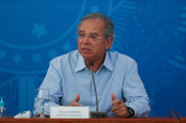 Paulo Guedes durante entrevista no Palácio do Planalto