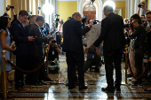 Senate leaders hold a press conference following their weekly policy lunches lunch on Capitol Hill in Washington, D.C.
