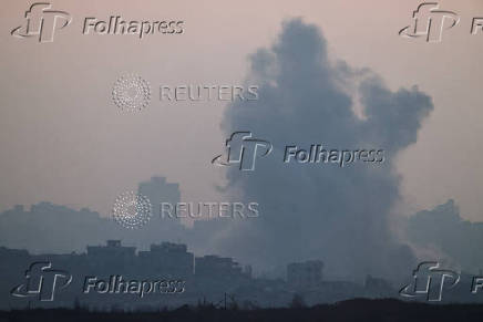 Smoke rises in Gaza, as seen from Israel