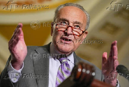 U.S. Senate Minority Leader Chuck Schumer holds a press conference on Capitol Hill