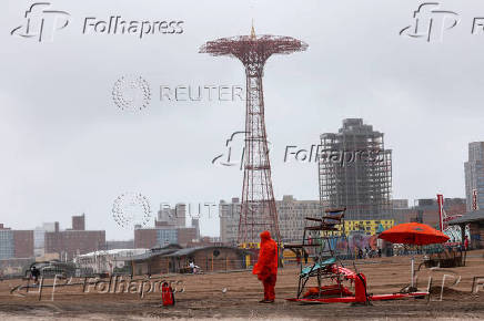 Erin, the first hurricane of the 2025 Atlantic season, in Coney Island in the Brooklyn borough of New York City
