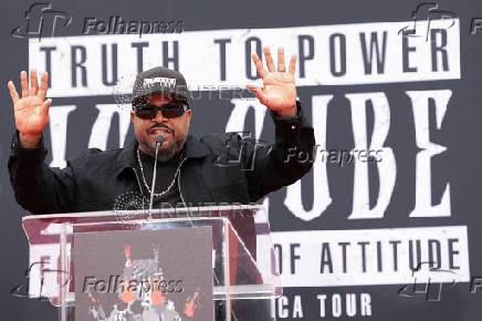 Rapper and actor Ice Cube gets hands and feet cemented in Hollywood