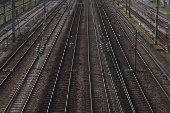 View of empty railway tracks at the Pont Cardinet train station in Paris