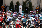 Pope Leo XIV meets the participants of Giro d'Italia at the Vatican