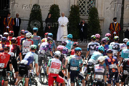 Pope Leo XIV meets the participants of Giro d'Italia at the Vatican