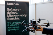 A drone with a controller by Skynode S by Auterion is displayed during a sea drone event in Yilan