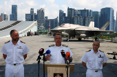 Onboard HMS Prince of Wales aircraft carrier at Marina Bay Cruise Centre in Singapore
