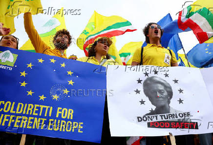 Farmers protest against proposed cuts to Common Agricultural Policy (CAP) funding, in Brussels