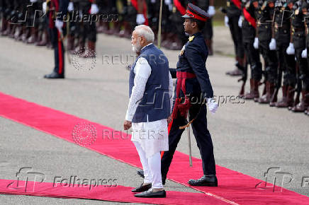 India's PM Modi attends his welcoming ceremony in Colombo