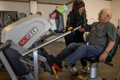 Coal miner battling black lung diease performs physical therapy in Cedar Bluff, Virginia
